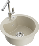 Mexen Diego 1-bowl granite sink with Flora kitchen faucet, beige - 6512-69-670401-00
