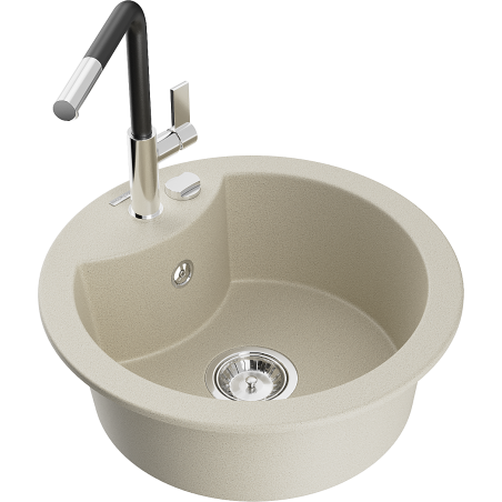 Mexen Diego granitische spoelbak 1-kompartment met keukenkraan Flora, beige - 6512-69-670401-07