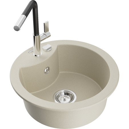 Mexen Diego lavello in granito 1-vasca con rubinetto da cucina Flora, beige - 6512-69-670401-07