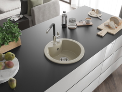 Mexen Diego évier en granit 1 bac avec robinet de cuisine Flora, beige - 6512-69-670401-07