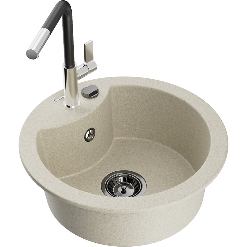 Mexen Diego granitische spoelbak met 1 bak en Flora keukenkraan, beige - 6512-69-670401-07-B