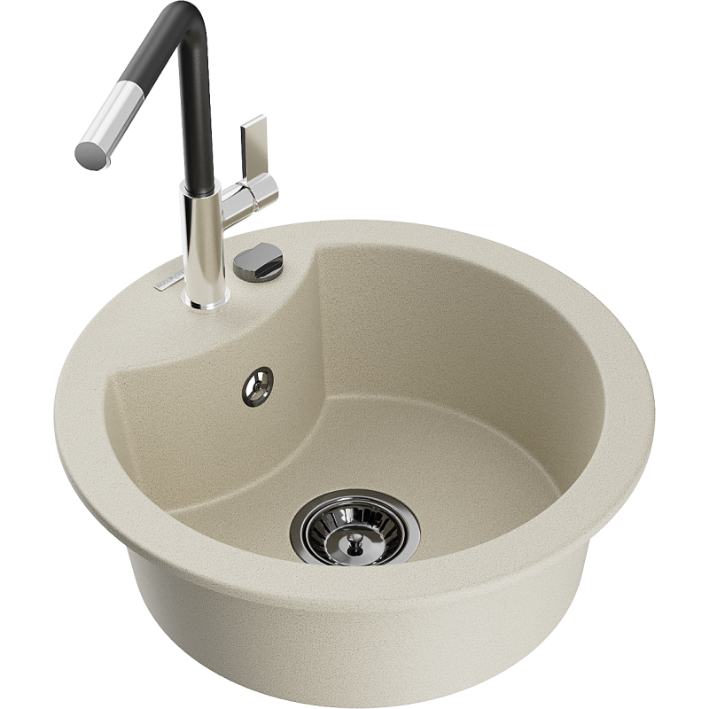 Mexen Diego Granitspüle 1-beckig mit Küchenarmatur Flora, beige - 6512-69-670401-07-B