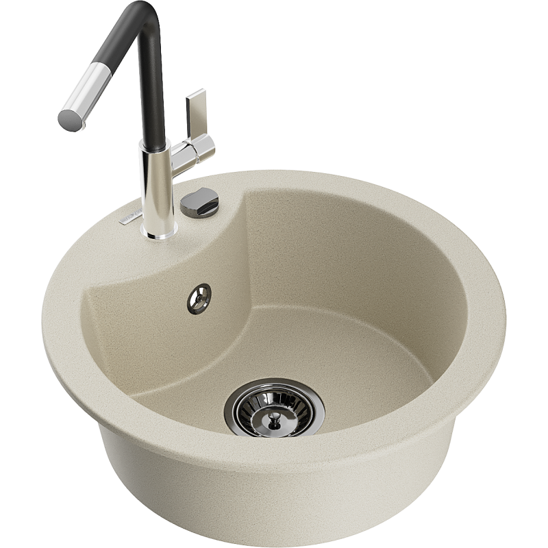 Mexen Diego lavello in granito a 1 vasca con rubinetto cucina Flora, beige - 6512-69-670401-07-B