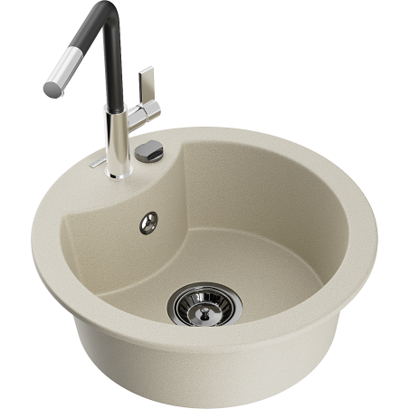 Mexen Diego 1-bowl granite sink with Flora kitchen tap, beige - 6512-69-670401-07-B