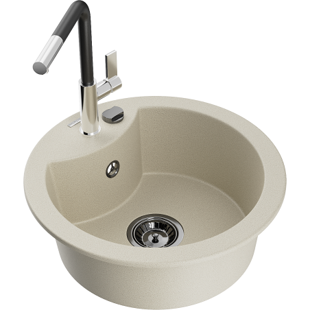 Mexen Diego fregadero de granito de 1 cámara con grifo de cocina Flora, beige - 6512-69-670401-07-B