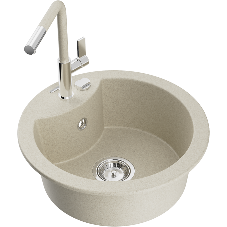 Mexen Diego Granitspüle, 1-beckig mit Küchenarmatur Flora, beige - 6512-69-670401-09