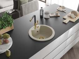 Mexen Diego lavello in granito a 1 vasca con miscelatore cucina Flora, beige - 6512-69-670401-57-G