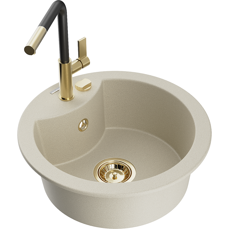 Mexen Diego granieten spoelbak 1-komerig met keukenmengkraan Flora, beige - 6512-69-670401-57-G