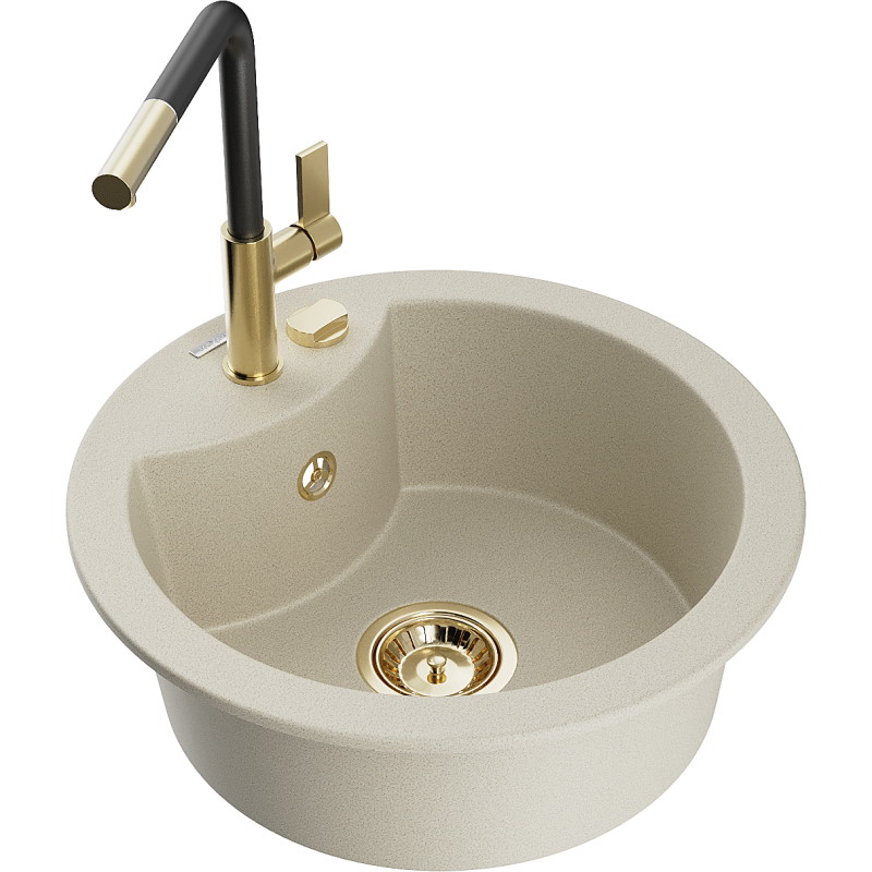 Mexen Diego Granitspüle 1-beckig mit Küchenarmatur Flora, beige - 6512-69-670401-57-G