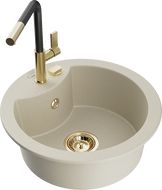 Mexen Diego lavello in granito a 1 vasca con miscelatore cucina Flora, beige - 6512-69-670401-57-G