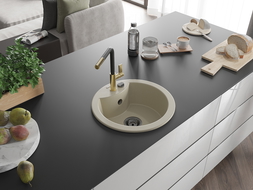 Mexen Diego Granit Spullsteen mat enger Kichenkraan Flora, beige - 6512-69-670401-57-B