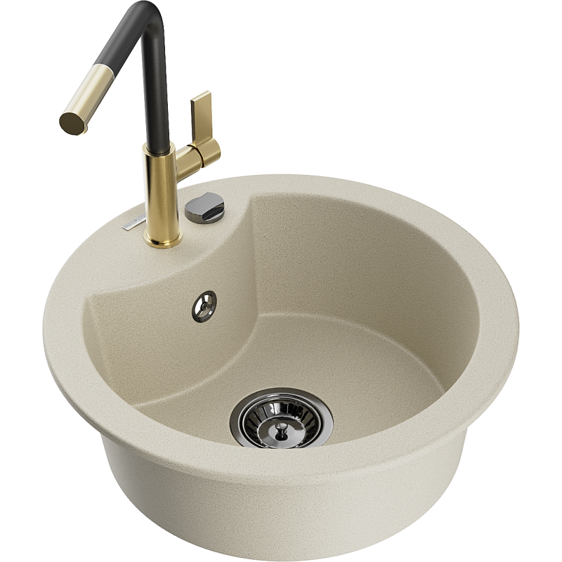 Mexen Diego Granitspüle 1-Becken mit Küchenarmatur Flora, beige - 6512-69-670401-57-B