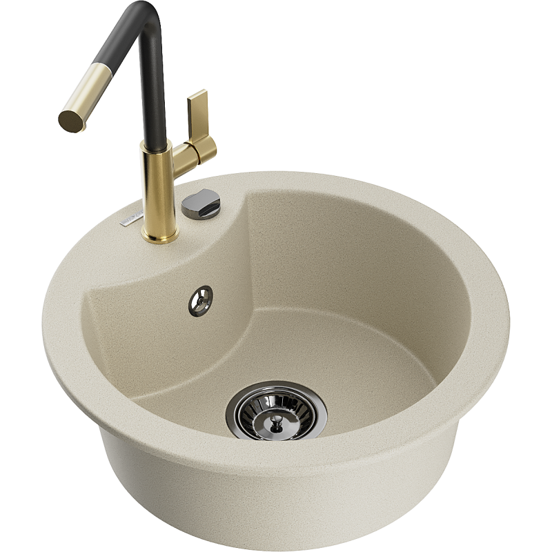 Mexen Diego lavello in granito a 1 vasca con miscelatore da cucina Flora, beige - 6512-69-670401-57-B