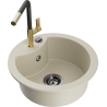 Mexen Diego granite kitchen sink 1-bowl with Flora kitchen faucet, beige - 6512-69-670401-57-B