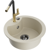 Mexen Diego Granitspüle 1-Becken mit Küchenarmatur Flora, beige - 6512-69-670401-57-B
