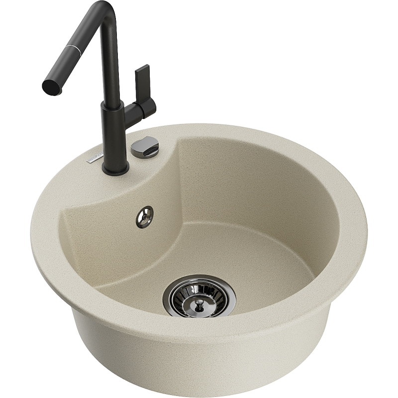 Mexen Diego fregadero de granito de 1 compartimento con grifo de cocina Flora, beige - 6512-69-670401-70-B
