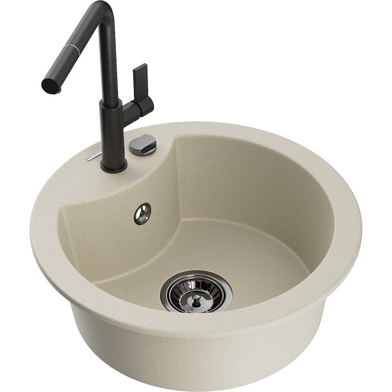 Mexen Diego granitdiskho med 1 fack med köksblandare Flora, beige - 6512-69-670401-70-B