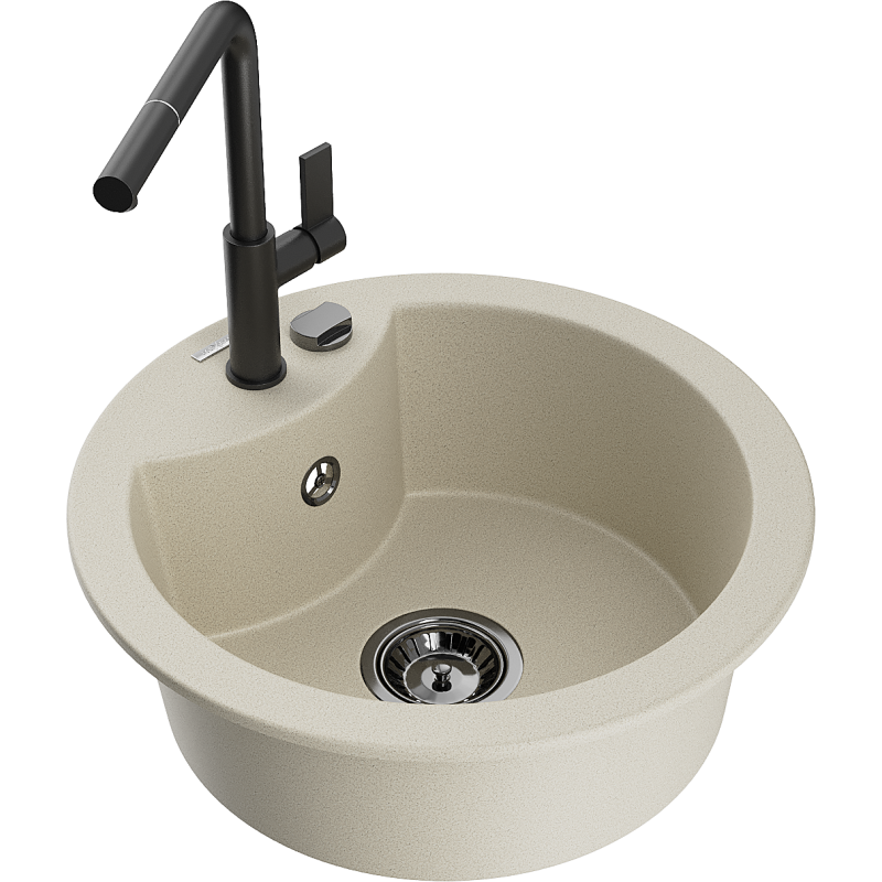 Mexen Diego Granitspüle 1-Becken mit Küchenarmatur Flora, beige - 6512-69-670401-70-B