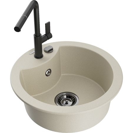 Mexen Diego Granit izlietne ar vienu nodalījumu un Flora virtuves jaucējkrānu, bēša - 6512-69-670401-70-B