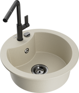 Mexen Diego lavello in granito a 1 vasca con miscelatore da cucina Flora, beige - 6512-69-670401-70-B