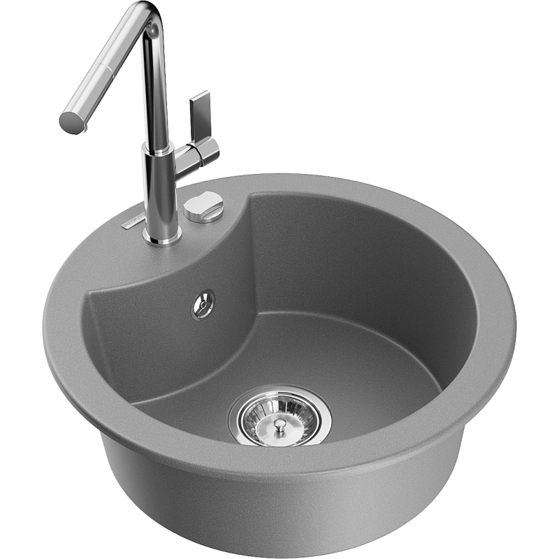 Mexen Diego 1-bowl granite sink with Flora kitchen tap, grey - 6512-71-670401-00