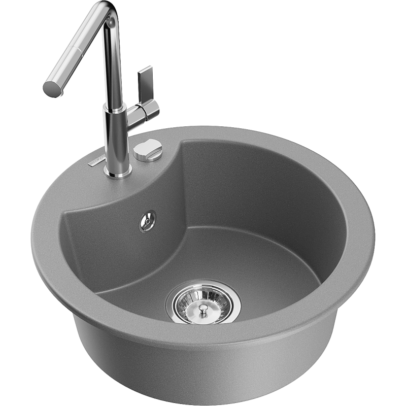 Mexen Diego fregadero de granito de 1 cubeta con grifo de cocina Flora, gris - 6512-71-670401-00