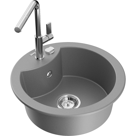 Mexen Diego granite sink 1-bowl with Flora kitchen faucet, gray - 6512-71-670401-00