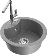 Mexen Diego fregadero de granito de 1 cubeta con grifo de cocina Flora, gris - 6512-71-670401-00
