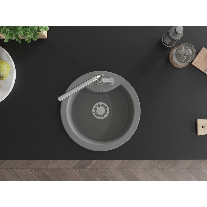 Mexen Diego fregadero de granito de 1 cubeta con grifo de cocina Flora, gris - 6512-71-670401-00