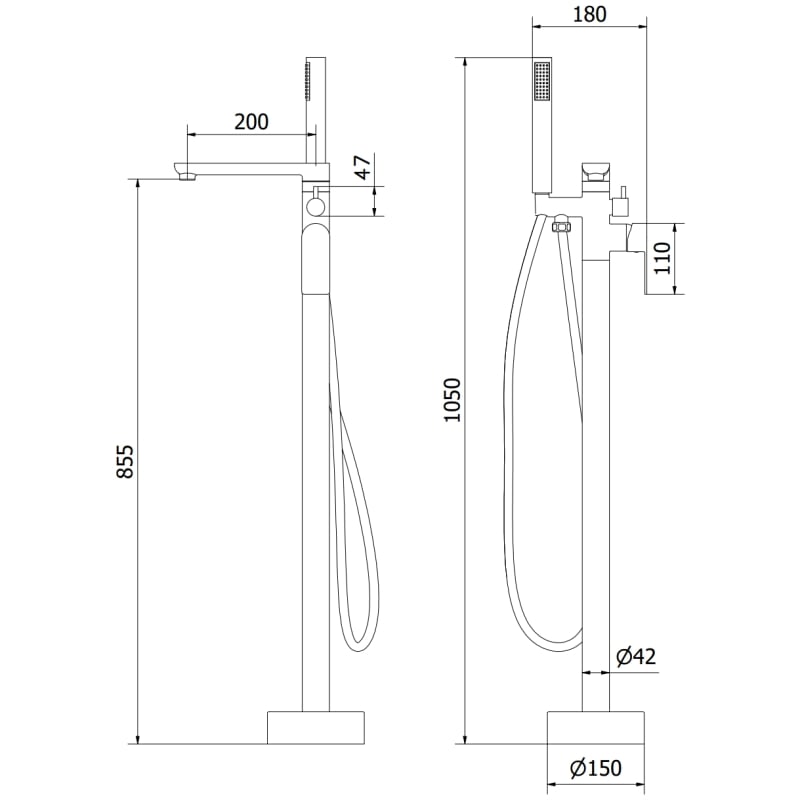 Mexen Leda freestanding bathtub faucet, black - 75633-70