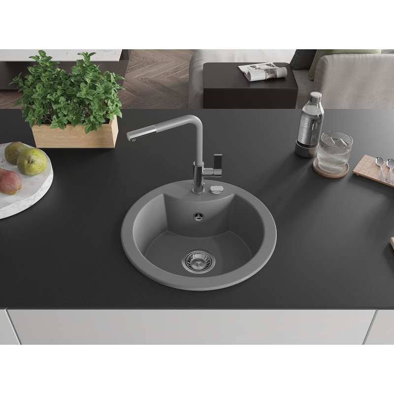Mexen Diego fregadero de granito de 1 seno con grifo de cocina Flora, gris - 6512-71-670401-06