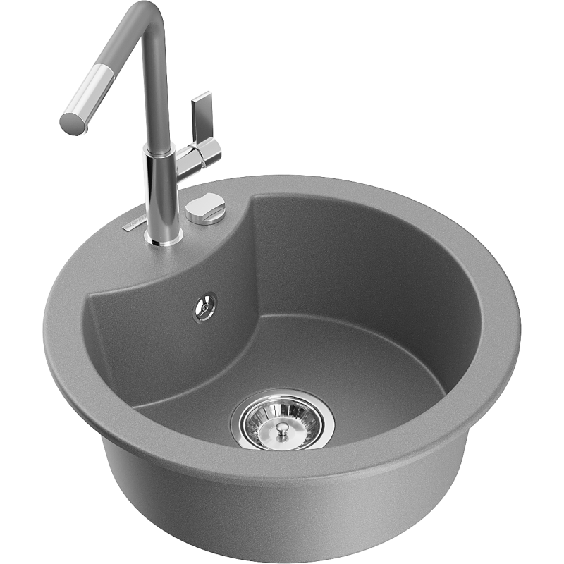 Mexen Diego fregadero de granito de 1 cubeta con grifo de cocina Flora, gris - 6512-71-670401-06