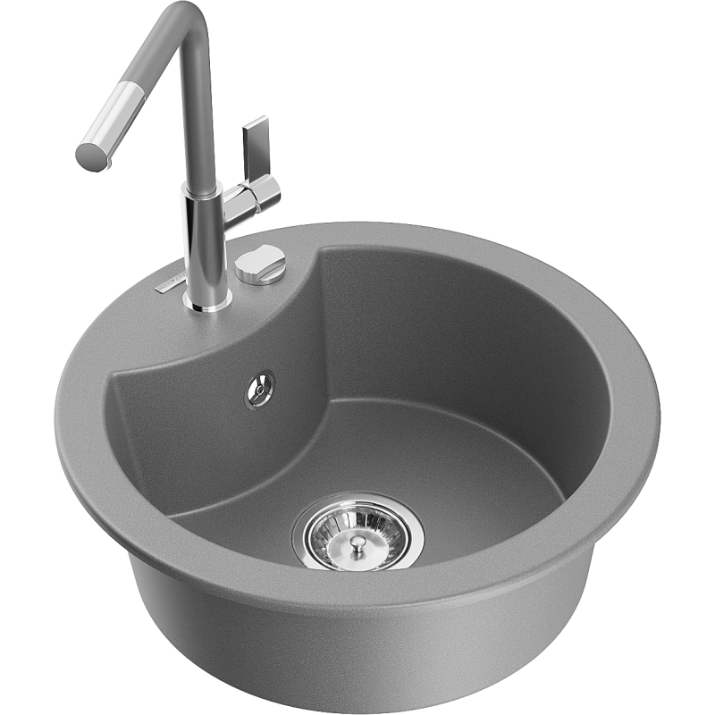Mexen Diego Granitspüle 1-Becken mit Küchenarmatur Flora, grau - 6512-71-670401-06