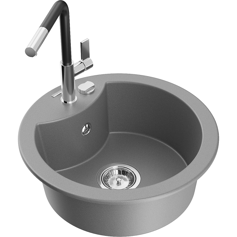 Mexen Diego granitdiskho med 1 fack och köksblandare Flora, grå - 6512-71-670401-07