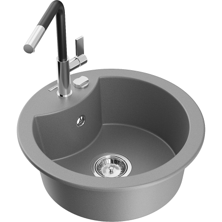 Mexen Diego fregadero de granito de 1 cubeta con grifo de cocina Flora, gris - 6512-71-670401-07
