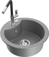 Mexen Diego 1-bowl granite sink with Flora kitchen tap, grey - 6512-71-670401-07