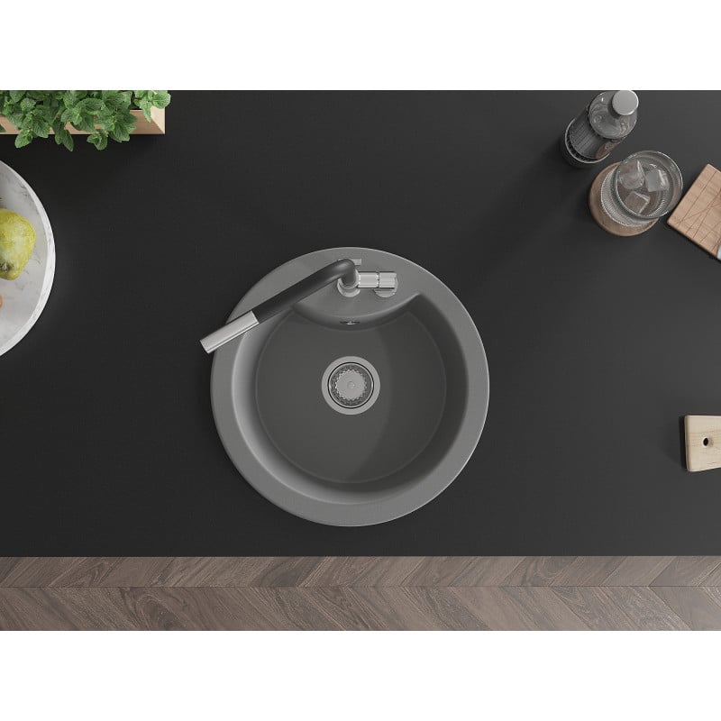 Mexen Diego fregadero de granito de 1 seno con grifo de cocina Flora, gris - 6512-71-670401-07