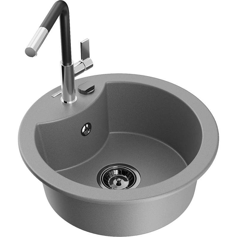 Mexen Diego fregadero de granito de 1 seno con grifo de cocina Flora, gris - 6512-71-670401-07-B