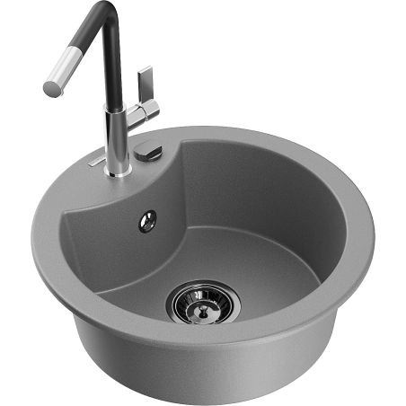 Mexen Diego fregadero de granito de 1 seno con grifo de cocina Flora, gris - 6512-71-670401-07-B