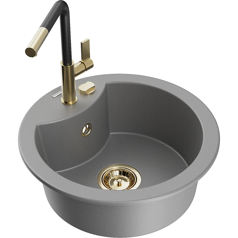 Mexen Diego évier en granit 1 bac avec robinet de cuisine Flora, gris - 6512-71-670401-57-G