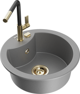Mexen Diego 1-bowl granite sink with Flora kitchen tap, grey - 6512-71-670401-57-G