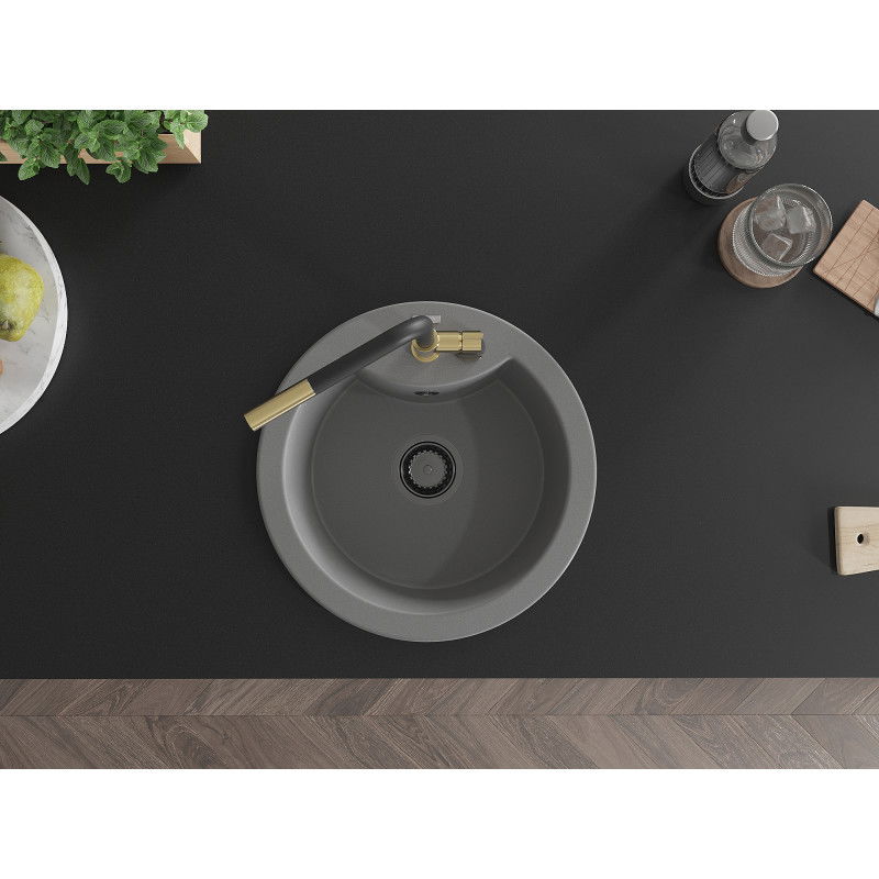 Mexen Diego graniittinen 1-allas tiskiallas ja keittiöhana Flora, harmaa - 6512-71-670401-57-B