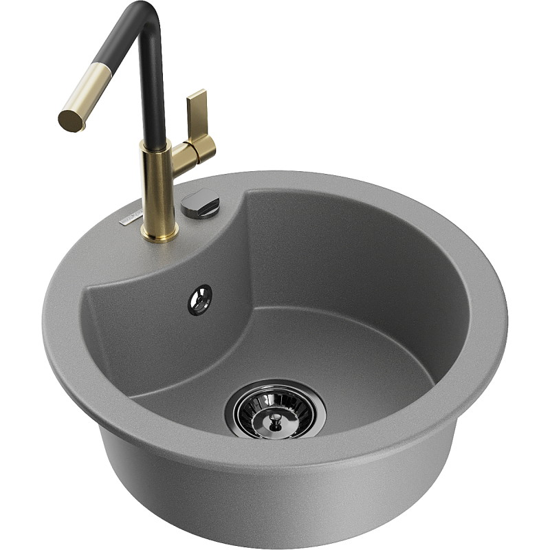 Mexen Diego granitische spoelbak met 1 kom en keukenkraan Flora, grijs - 6512-71-670401-57-B