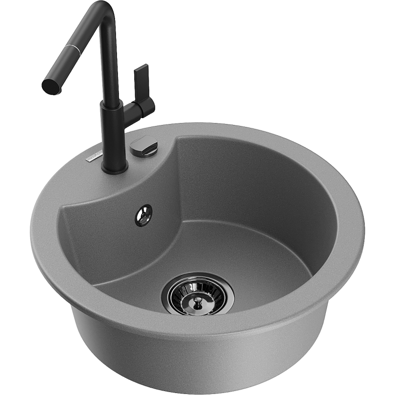 Mexen Diego fregadero de granito de 1 cubeta con grifo de cocina Flora, gris - 6512-71-670401-70-B