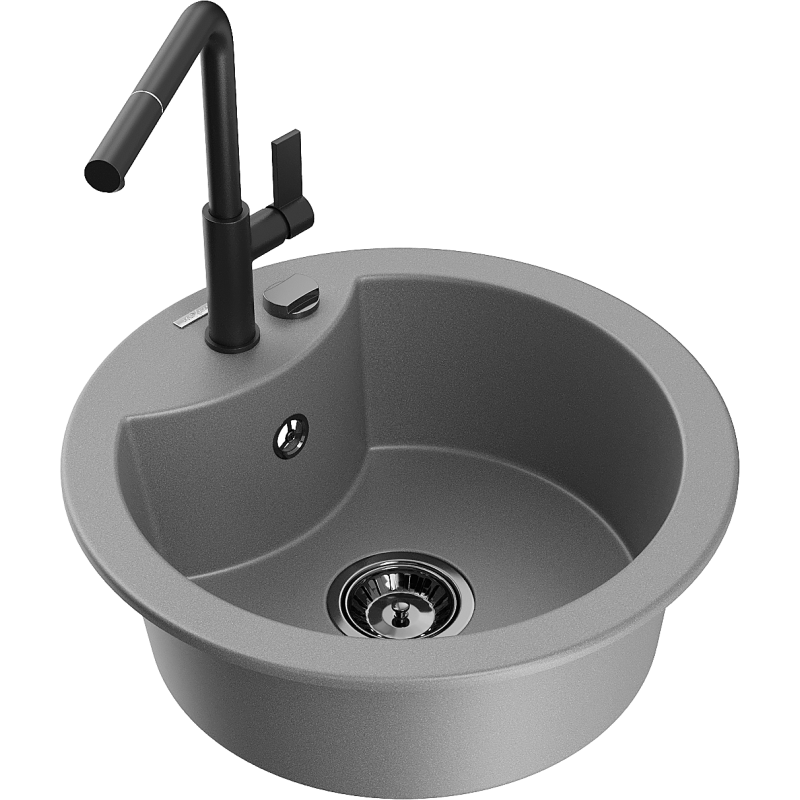 Mexen Diego lavello da cucina in granito a 1 vasca con rubinetto Flora, grigio - 6512-71-670401-70-B