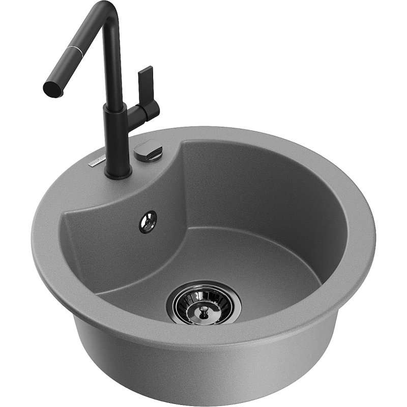 Mexen Diego one-bowl granite sink with Flora kitchen tap, grey - 6512-71-670401-70-B