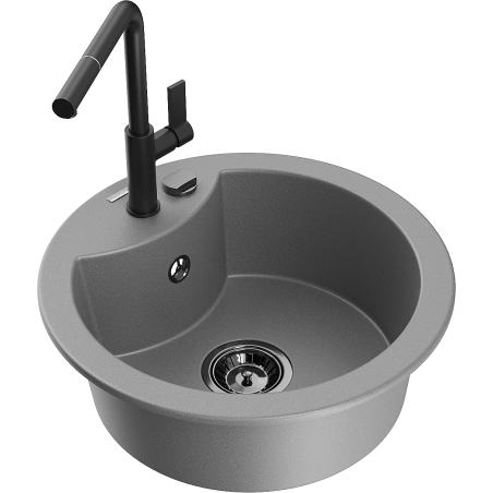 Mexen Diego évier en granit 1 bac avec robinet de cuisine Flora, gris - 6512-71-670401-70-B