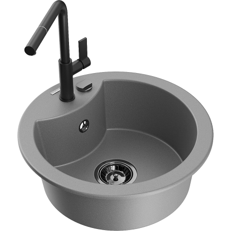 Mexen Diego fregadero de granito de 1 cubeta con grifo de cocina Flora, gris - 6512-71-670401-70-B