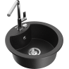 Mexen Diego 1-bowl granite sink with Flora kitchen tap, black/silver metallic - 6512-73-670401-00