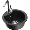 Mexen Diego 1-bowl granite sink with Flora kitchen tap, black/silver metallic - 6512-73-670401-07